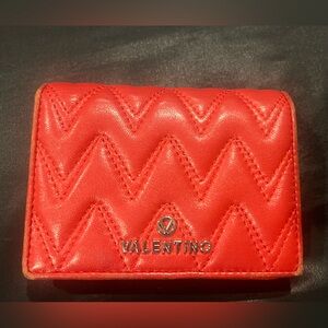 Valentino red leather compact wallet silver hardware